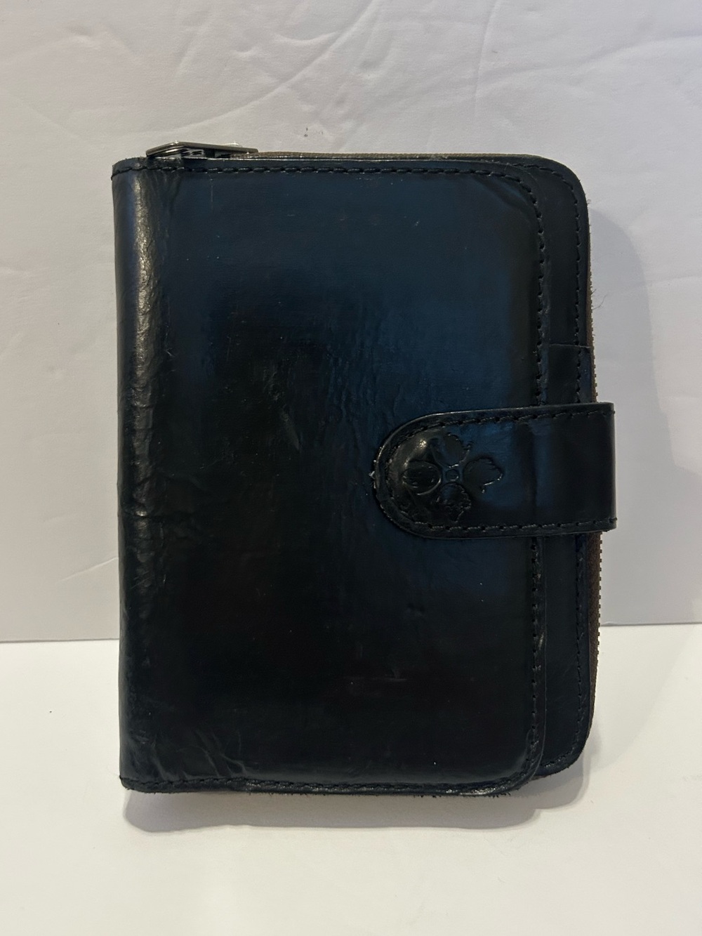 Patricia Nash Black Leather Zip Wallet with Snap Closure